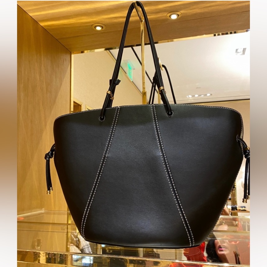 Tory Burch Spaghetti Strap Leather Large Tote Shopper In Black